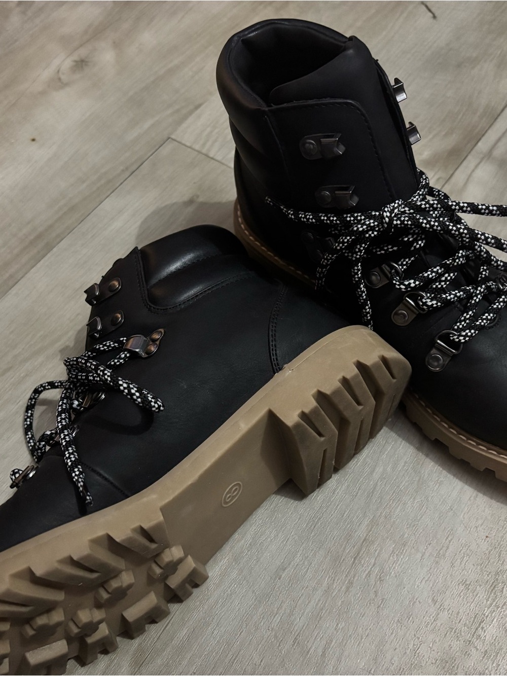 Target Black Lace-Up Women's Combat Boots with Tan Lug Sole